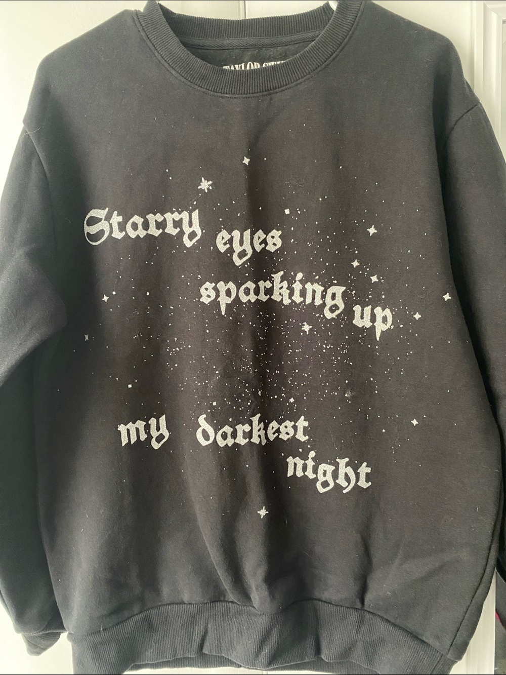 Black Graphic Women Crewneck Sweatshirt - Starry Eyes Design